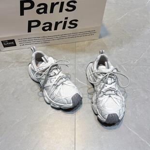 绑带网面厚底增高休闲运动鞋 新款 潮 女2026春季 复古做旧擦色老爹鞋