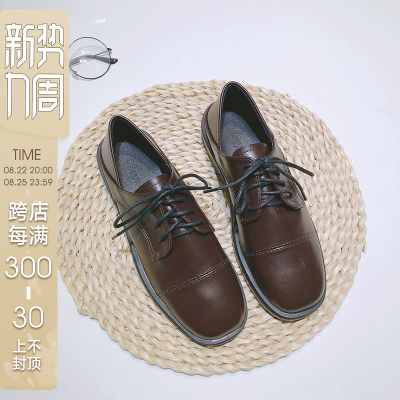 乐福鞋女2022秋季新款英伦风复古系带jk制服圆头平底女单鞋小皮鞋