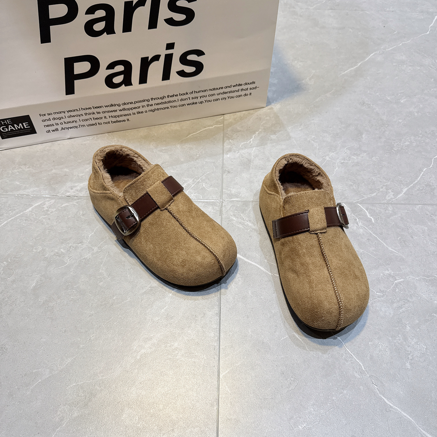 反绒皮厚底花生吐司勃肯鞋女2025