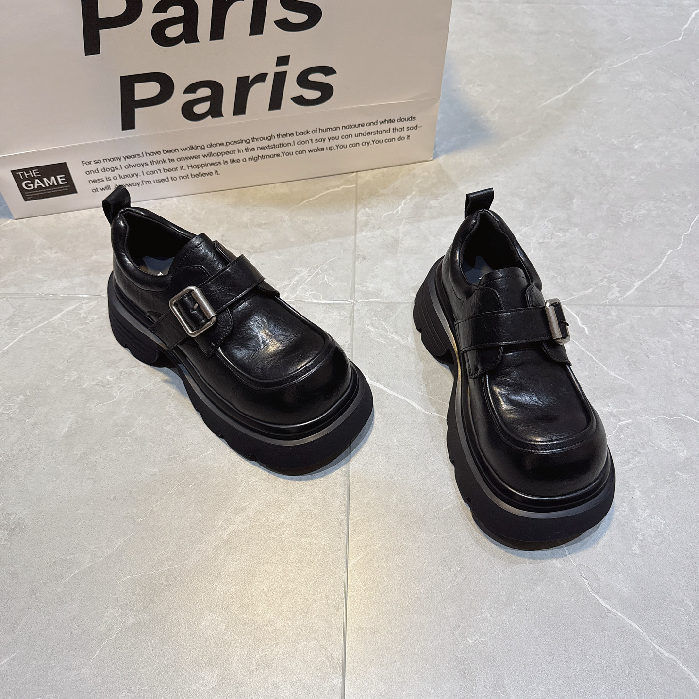 英伦风厚底乐福鞋女2026春秋季新款黑色金属扣复古增高小皮鞋百搭,女鞋,浅口单鞋,淘宝优惠券,粉丝福利购,淘宝优惠卷