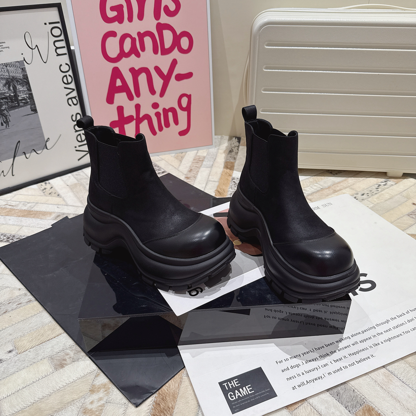 厚底松糕高跟显瘦烟筒短靴马丁靴