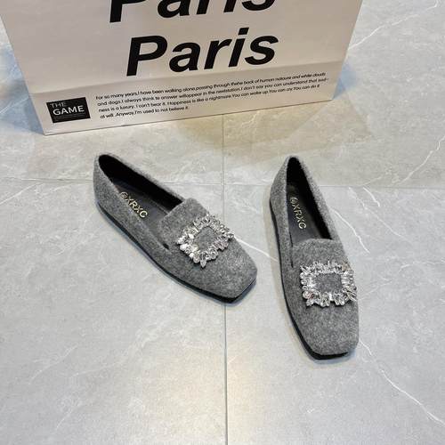 毛毛鞋女外穿豆豆鞋水钻方扣