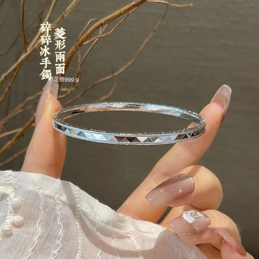 胜银·亮面菱形双面碎碎冰手镯闭口实心足银999.9小克重纯银手镯,饰品/流行首饰/时尚饰品新,银饰手镯,淘宝优惠券,粉丝福利购,淘宝优惠卷
