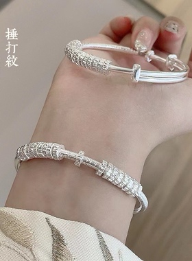 胜银·盘缠推拉口实心足银999.9手镯时尚女生送闺蜜礼物纯银手镯