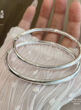 胜银·亮面圆棍实心纯银手镯足银999闭口简洁小清新生日礼物女生