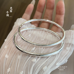 胜银·亮面圆棍实心纯银手镯足银999闭口简洁小清新生日礼物女生