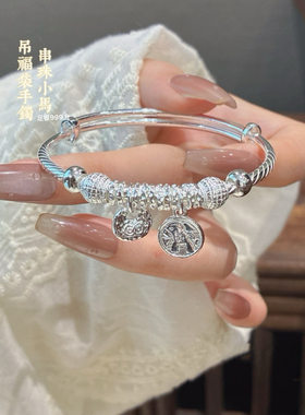 胜银·新款马年串珠小马福袋推拉口手镯实心足银999.9