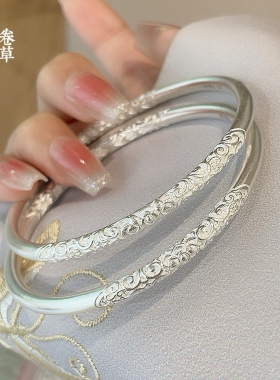 胜银·卷草纹古法闭口纯银手镯时尚大方女生闺蜜礼物足银999.9