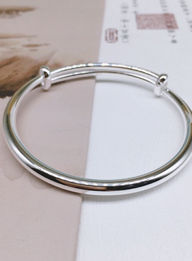 胜银·圆棍实心光面推拉口足银999手镯亮面百搭简约送礼纯银手镯