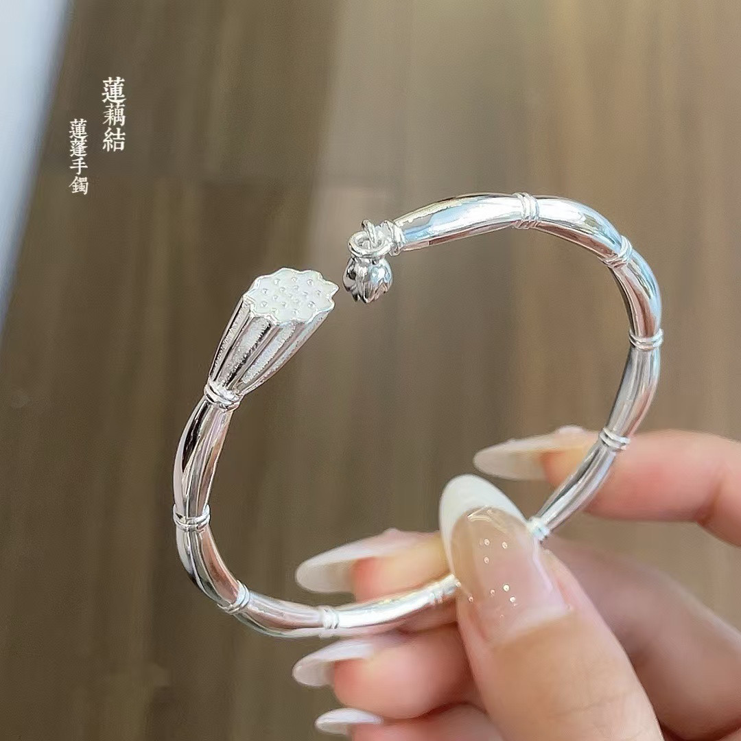 胜银· 莲蓬莲子莲藕亮实心面足银999.9开口自戴朋友闺蜜纯银手镯