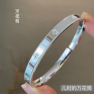 胜银·万花筒亮面开口内卜纯银手镯百搭女生闺蜜时尚礼物足银999