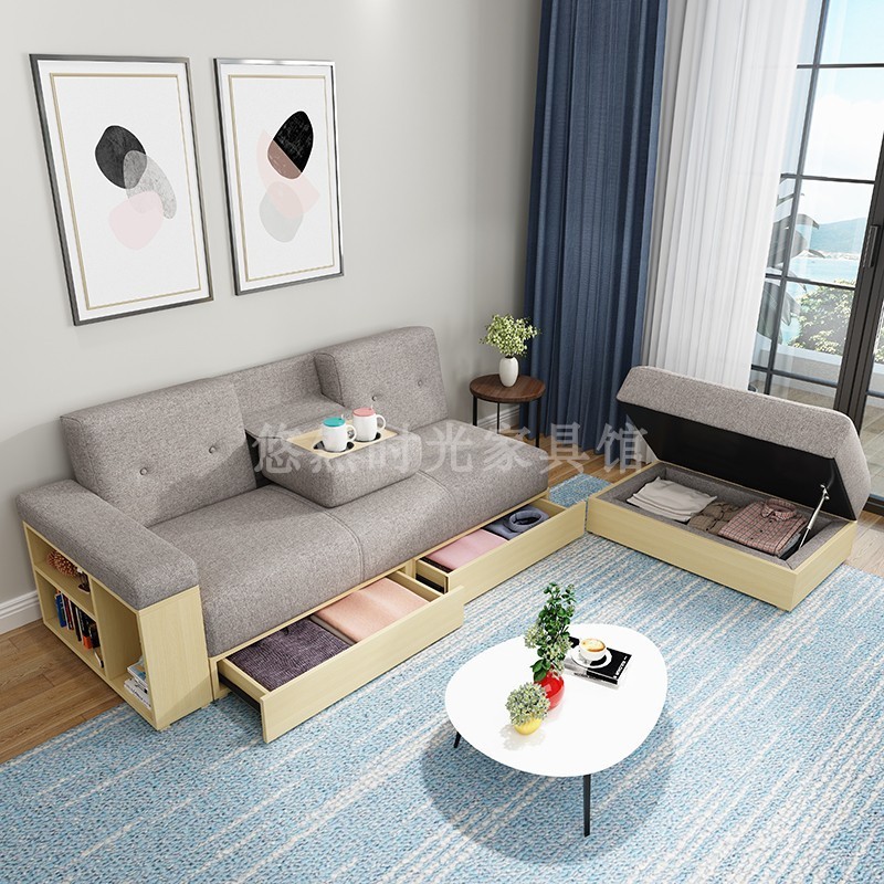 布艺沙发折叠两用单人小户型日式简约多功能储物沙发床经济型客厅