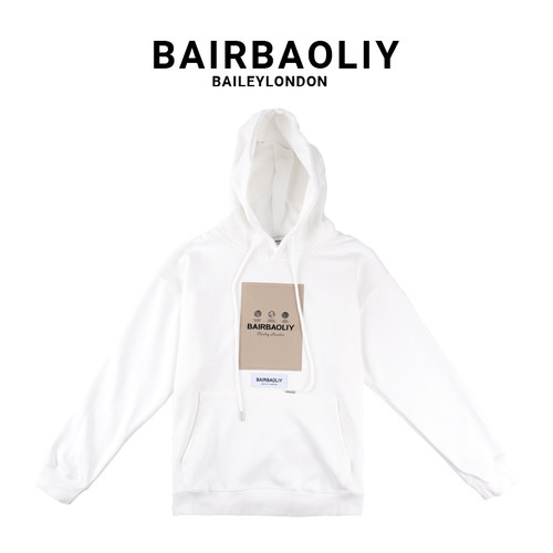 BAIRBAOLIY/柏堡里品牌字母男女同款刺绣贴布套头时尚连帽卫衣