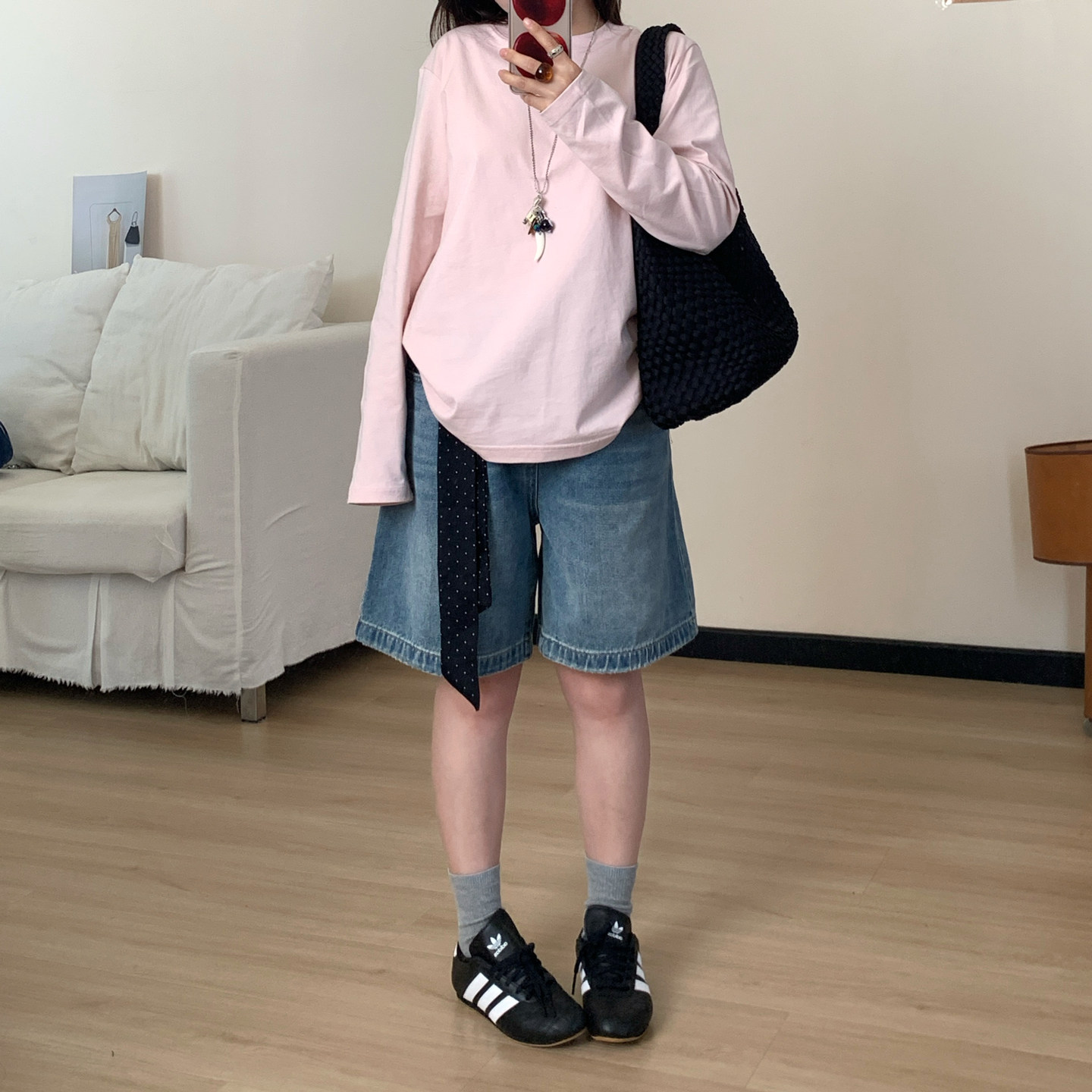 Omang桃喜 复古做旧牛仔五分短裤女夏季宽松显瘦休闲松弛阔腿中裤
