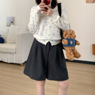 上衣小衫 Omang桃喜 韩系减龄正肩短款 女春季 可爱甜美印花针织开衫