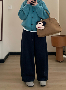 Omang桃喜 小个子加绒加厚弯刀卫裤女秋冬松紧腰显瘦休闲运动裤潮