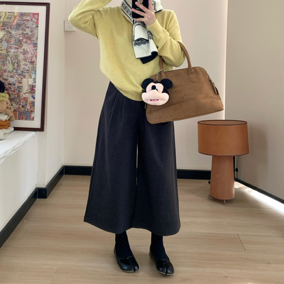 Omang桃喜 韩系复古高级感毛呢七分裤女秋冬宽松时髦八分阔腿裤