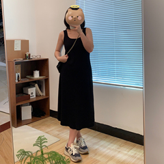 Omang桃喜 羊毛混纺！中长款针织吊带裙女秋冬打底内搭背心连衣裙
