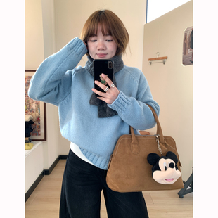 Omang桃喜 设计感宽松百搭圆领线衣 韩系显白秋冬厚毛衣女插肩袖