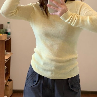 Omang桃喜 薄款修身套头针织衫女春夏韩国东大门软糯长袖内搭上衣