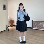 Omang桃喜 中裙女春秋高级感百搭五分半身裙 韩系学院风百褶裙西装