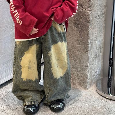 20265秋季新款男童复古美式牛仔长裤儿童设计感百搭牛仔裤潮