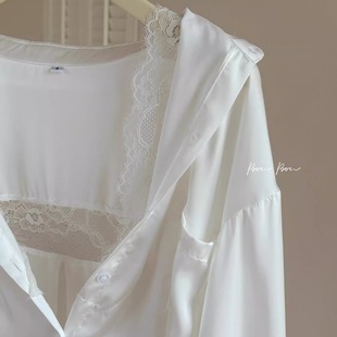 拼接蕾丝诱惑性感高级 纯欲氛围感睡衣女 温柔陷阱～蕾丝白衬衫 裙