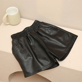 2022秋冬季新款女童短裤外穿百搭打底洋气裤子中大儿童皮短裤黑色