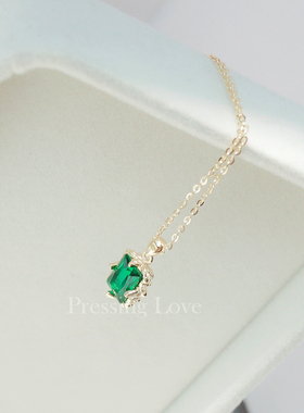 Pressing Love清新纯银镀14K金绿色锆石项链小众轻奢高级感锁骨链