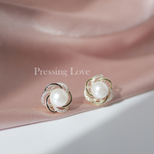 Pressing Love925银针珍珠耳钉轻奢高级感锆石花环耳饰气质百搭款