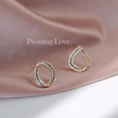 Pressing Love立体几何锆石耳钉黑色镶边工艺日韩简约通勤925银针
