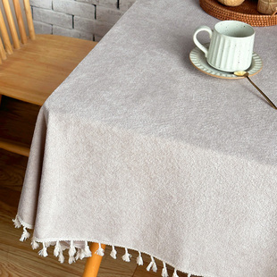 防水防滑餐桌布轻奢绒面ins法式奶油简约纯色北欧茶几电视柜盖巾