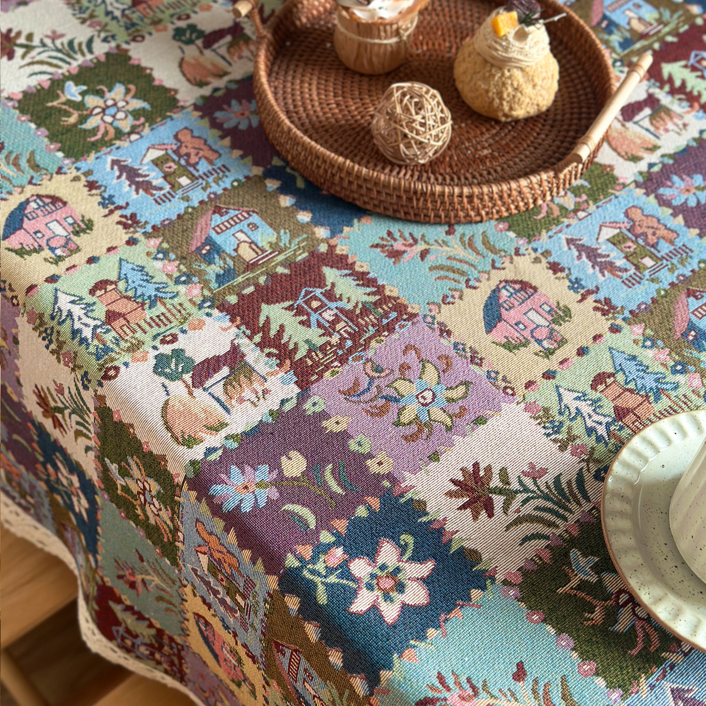 复古美式乡村风提花艺术民宿咖啡餐茶几布圆桌清新野餐露营