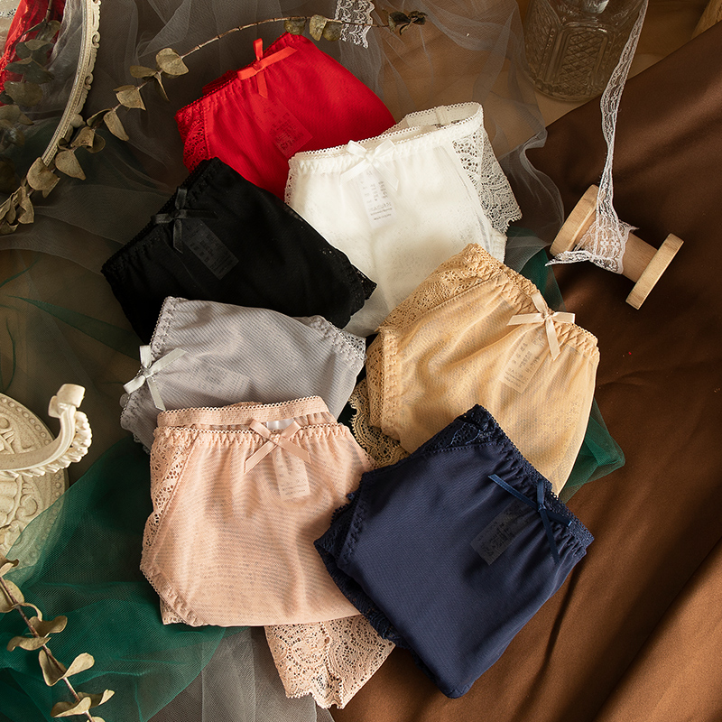 外贸单中腰薄款性感纯色纯棉档三角裤蕾丝边收腹塑身女士内裤提臀