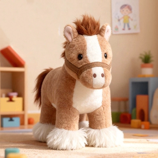 正版可爱小马毛绒玩具马年吉祥物公仔布娃娃白马玩偶抱枕儿童礼物