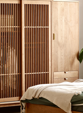 舍间 北欧全实木百叶门衣柜 简约现代樱桃木组合衣橱日式卧室家具