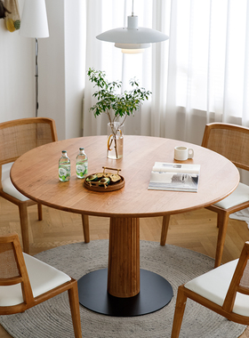 舍间实木圆桌日式餐桌北欧圆形樱桃木饭桌家用小户型桌餐桌椅组合
