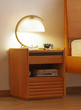 舍间/北欧实木床头柜 日式樱桃木原木落地床边柜卧室储物柜小户型