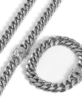 外贸temu爆款圆磨龙头扣古巴链抛光钛钢夸张嘻哈项链个性潮流