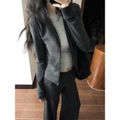 休闲百搭阔腿裤 套装 女 立领拉链外套设计感深灰色条纹长袖 2026秋季