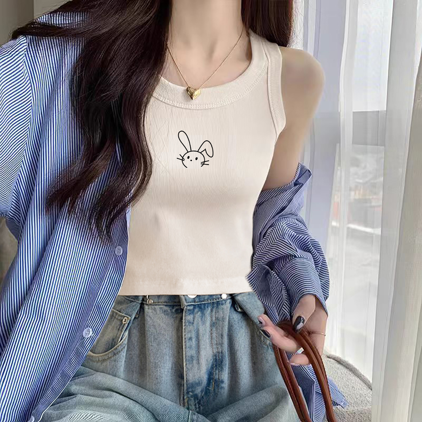 2025夏季无袖宽肩带小背心女装辣妹款性感打底外穿遮副乳吊带美背