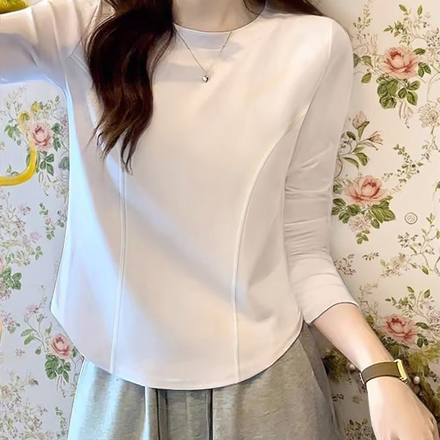 长袖不规则T恤女鱼骨修身2026春季新款圆领白色螺纹打底衫短上衣,女装/女士精品,T恤,淘宝优惠券,粉丝福利购,淘宝优惠卷