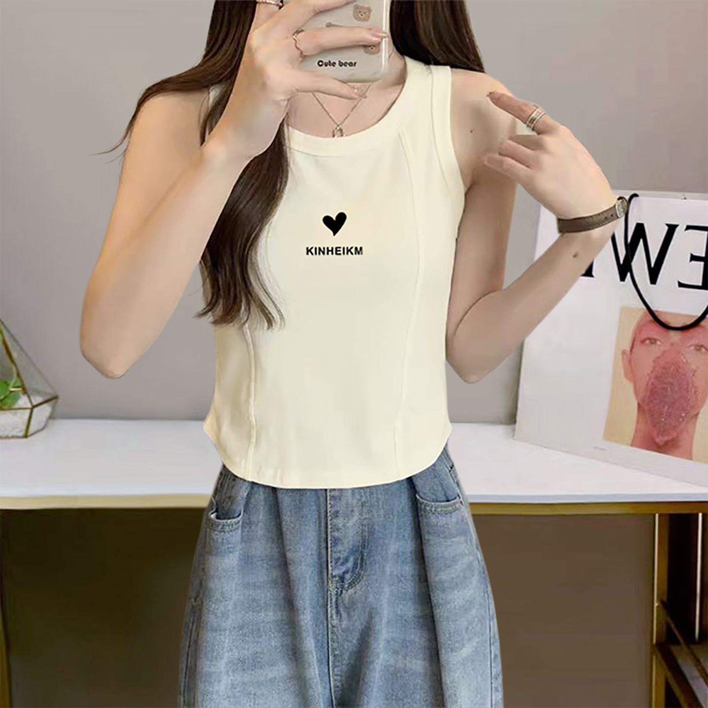 2025夏季纯棉内搭打底吊带背心女无袖修身鱼骨弧形短款甜辣小上衣