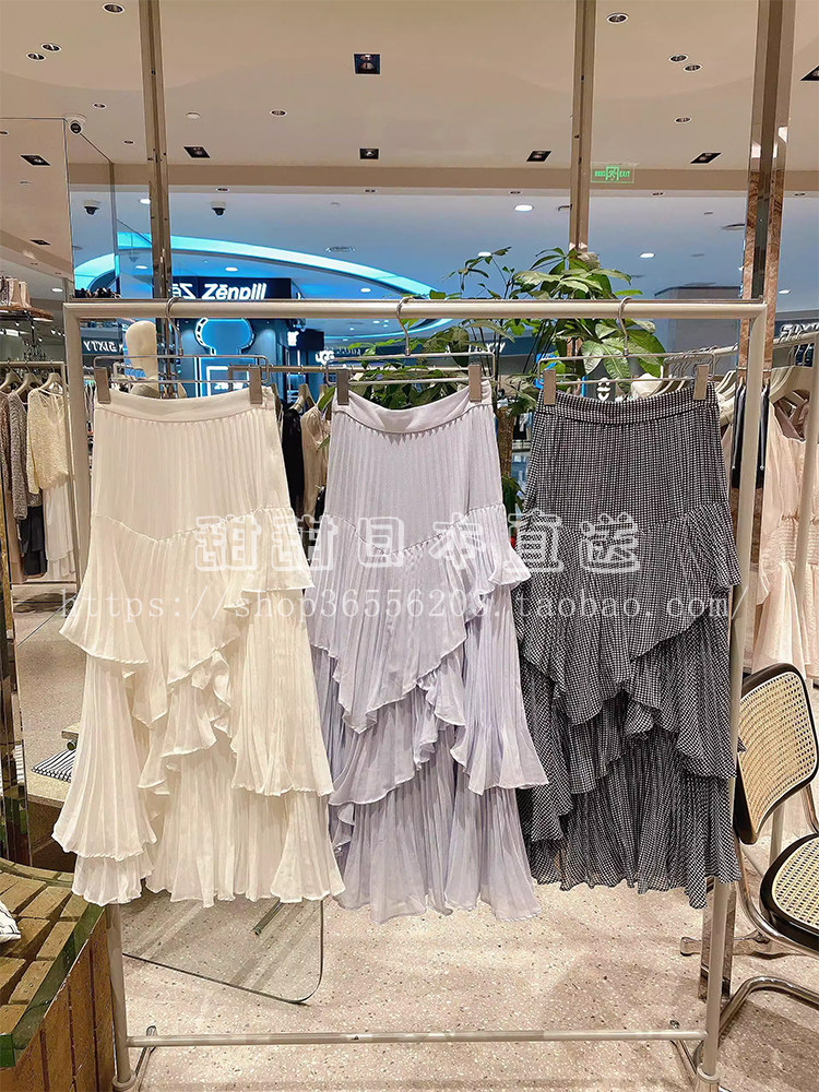日本代购SNIDEL春夏新品不规则荷叶边百褶高腰半身裙女SWFS241047