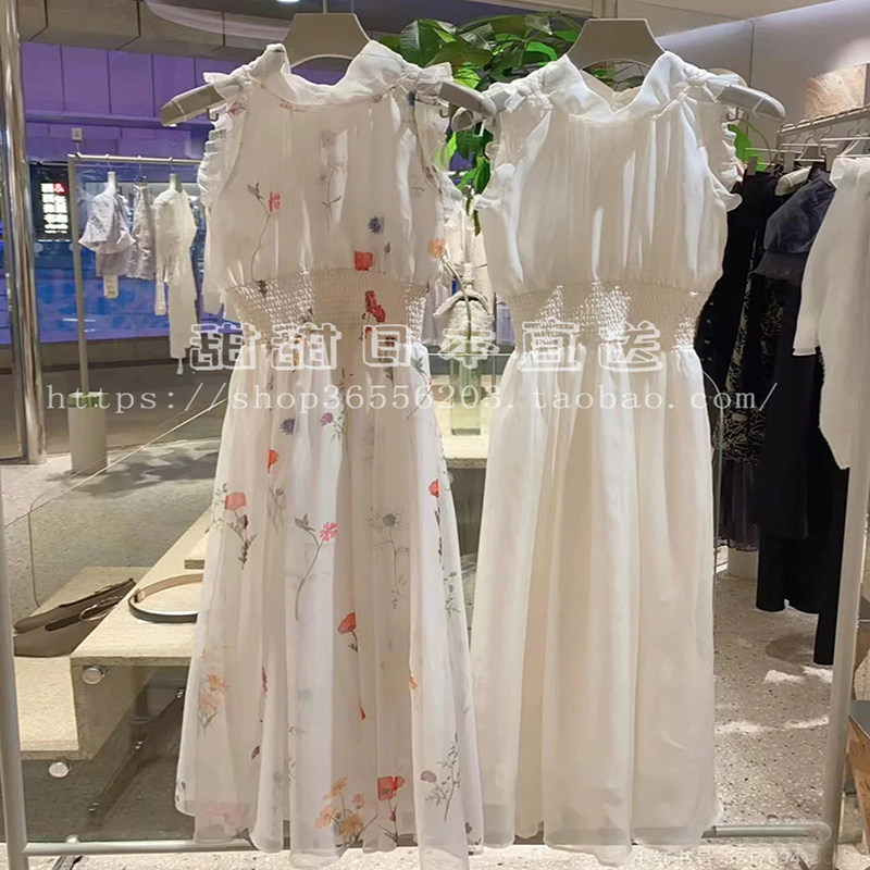 日本代购SNIDEL夏季新品立领系带荷叶边印花无袖连衣裙SWFO252071