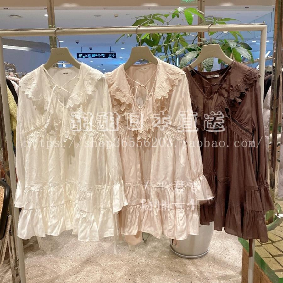 日本代购SNIDEL新品春夏刺绣荷叶花边喇叭袖衬衫连衣裙SWFB251065