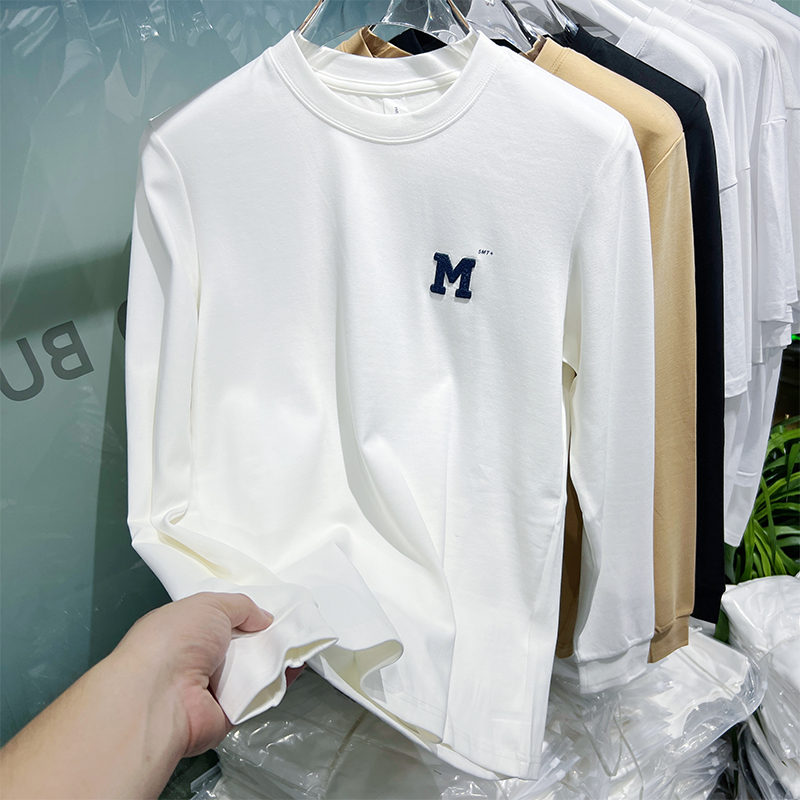 长袖简约男修身加厚磨毛t恤打底