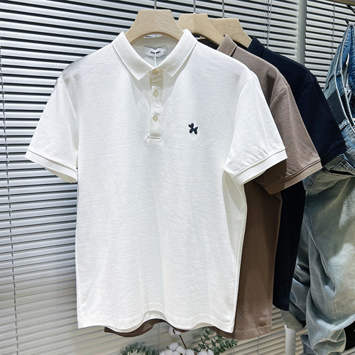 夏季极简风修身珠地棉POLO衫男t