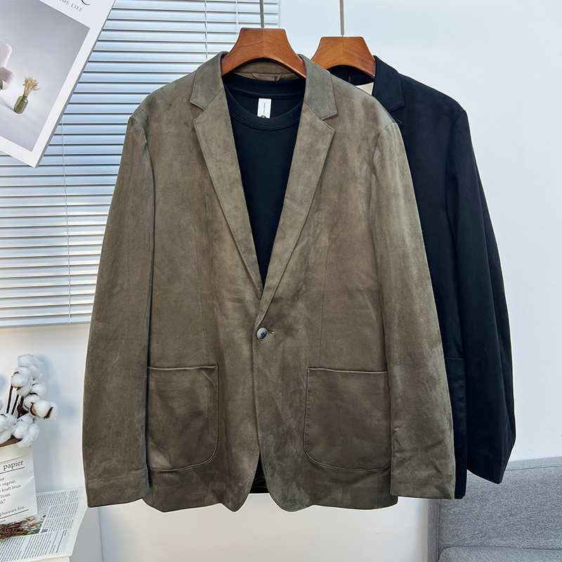 秋冬轻奢休闲麂皮绒西装外套男