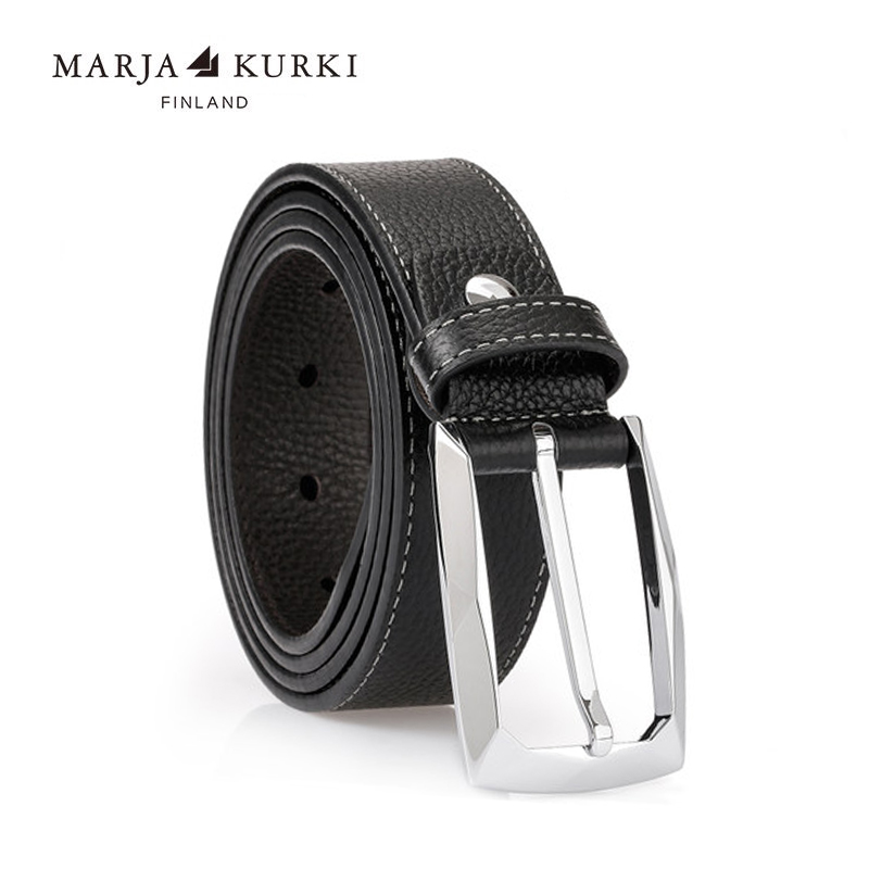 MARJAKURKI头层牛皮男士商务休闲明线装饰菱形针扣皮带